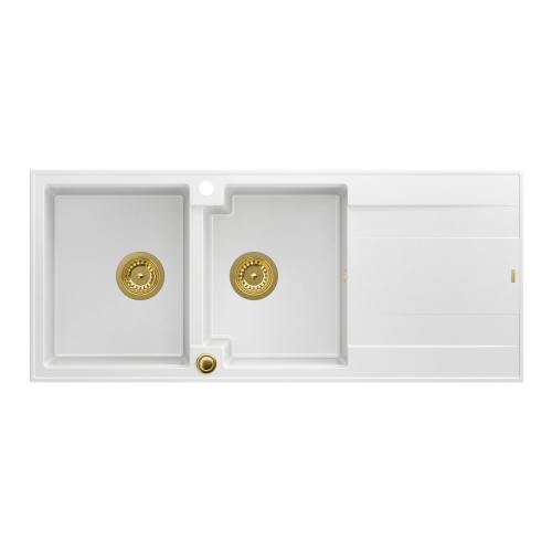 zlewozmywak granitowy evan 121 kolor biały zlote dodatki